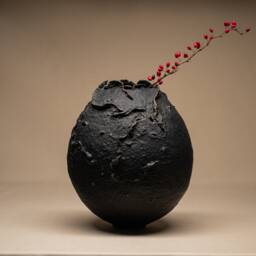 Handmade Black Paper Clay Vase Contemporary Modern Vessel, Wabi Sabi Centerpieces, Textured Art Sculpture - thumbnail 1