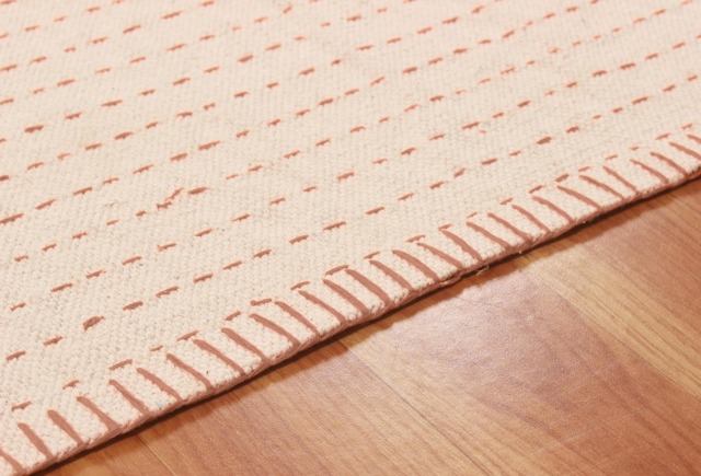 Handmade Pink Cotton Dhurrie Rug, Bohemian Block Print Kilim - image 1