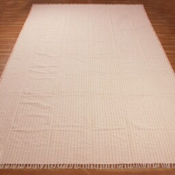 Handmade Pink Cotton Dhurrie Rug, Bohemian Block Print Kilim - thumbnail 2