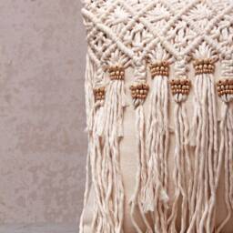 Off-White Cotton Macrame Bohemian, Bali Style Pillow Cover, Decorative Handmade Throw Cover, Embroidered Cover Wlcc044 - thumbnail 2