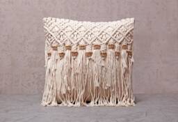 Off White Macrame Pillow Cover, Boho Cotton Cushion Handmade Throw Pillow, Bali Style Decor, Neutral Home Accent, Wooden Bead
