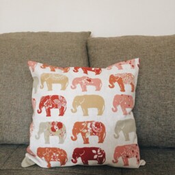 Elephant Print Decorative Pillow Case Red Cotton, Print, Animal Couch Pillow, Modern Home Decor, Minimalistic White Cushion Cover - thumbnail 3