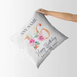 Personalised Birthday Cushion, Custom Gift For Girls, Any Age, Ladies Present, Floral Pillow - thumbnail 2