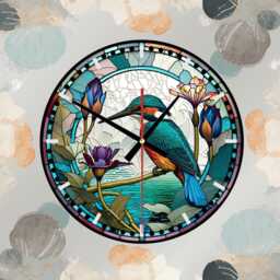 Kingfisher Glass Or Mdf Wall Clock Faux Stained Decor - thumbnail 2