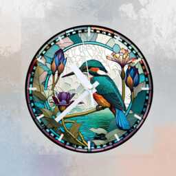 Kingfisher Glass Or Mdf Wall Clock Faux Stained Decor - thumbnail 3