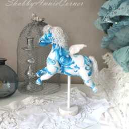 Shabby Chic Flying Horse Decor, Blue & White French Country Nursery - thumbnail 2