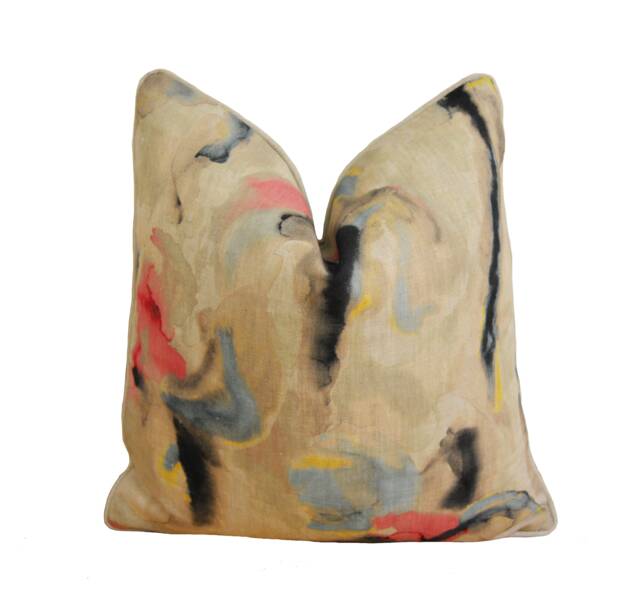 Zoffany - Water Iris Rose/Blue Abstract Lily Cushion Cover Handmade Brushstroke Throw Pillow Designer Home Decor - image 1