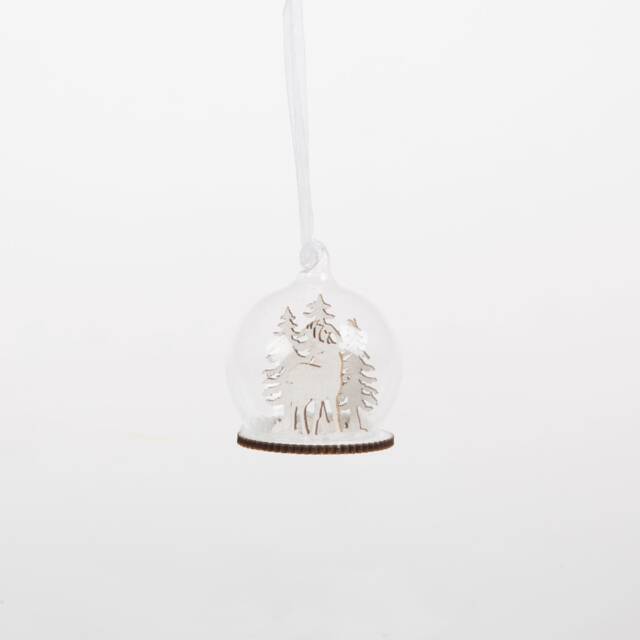Magical Stag in Forest Snow Dome Glass Christmas Tree Hanging Bauble - Winter Wonderland Festive Nature Reindeer Deer Nordic Rustic Gift - image 1