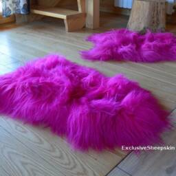Dark Pink Icelandic Dyed Genuine Sheepskin Lambskin Sheep Skin Rug Pelt Long Wool Soft Throw, Schaffell, Hygge - thumbnail 3