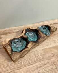 Rustic Driftwood Tealight Three Piece Melted Molten Glass Candle Holder Quirky Home D??cor - thumbnail 1