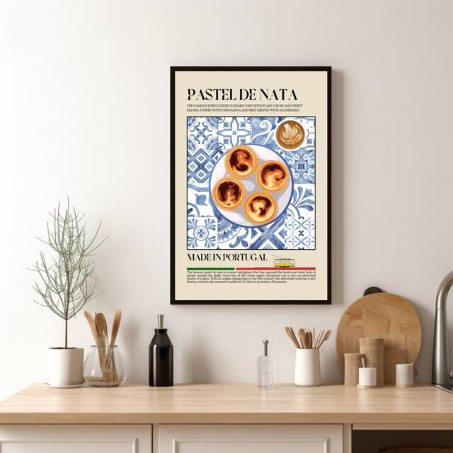 Portuguese Pastel De Nata Poster, Custard Tart, Food Print, Kitchen Print, Retro Wall Art, Restaurant, Cafe Decor - image 1