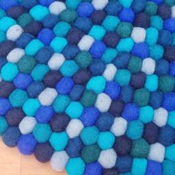 Handmade Wool Felt Ball Rug Nursery Decor, Pebble Design - thumbnail 3