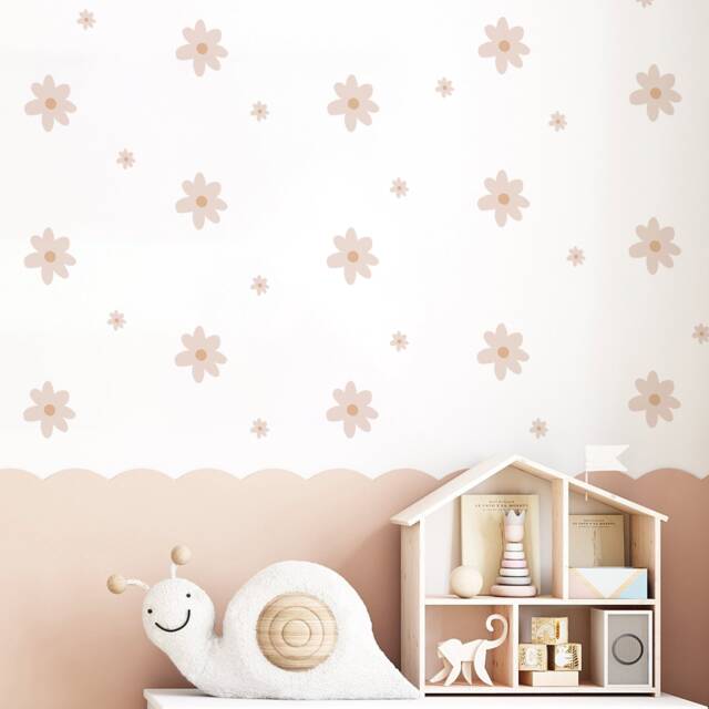 Boho Daisy Wall Decal - Flower Stickers For Kids Bedroom, Nursery, Playroom Children's Repositionable Fabric Floral Mural - image 1