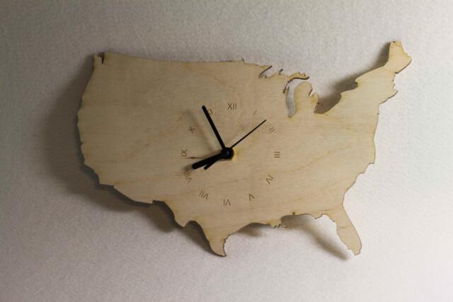 Custom Usa Map Wooden Clock, Personalized Gift, Unique Bespoke Shape Wall Engraved Of America, Home Decor, Customizable Gift - image 1
