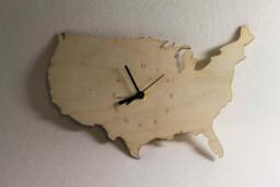 Custom Usa Map Wooden Clock, Personalized Gift, Unique Bespoke Shape Wall Engraved Of America, Home Decor, Customizable Gift - thumbnail 1
