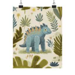Nursery Art Blue Dino Kids Print Botanical Jungle Decor Cute Stegosaurus Illustration Toddler Bedroom Wall Playroom Nature Theme - 45 - thumbnail 2
