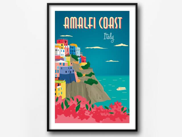 Amalfi Coast Italy Print Retro Travel Poster, Home Decor - image 1
