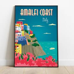 Amalfi Coast Italy Print Retro Travel Poster, Home Decor - thumbnail 2