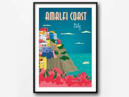 Amalfi Coast Italy Print Retro Travel Poster, Home Decor - thumbnail 1