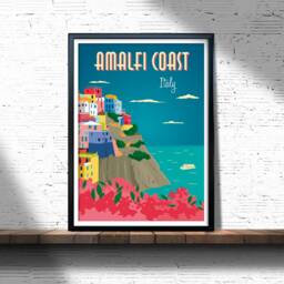 Amalfi Coast Italy Print Retro Travel Poster, Home Decor - thumbnail 3