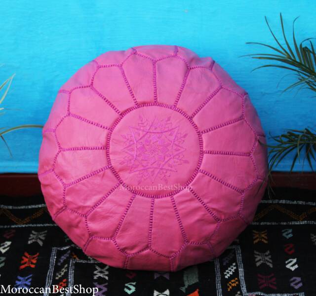 Handmade Pink Leather Moroccan Pouf Unstuffed Ottoman Footstool - image 1