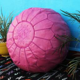 Handmade Pink Leather Moroccan Pouf Unstuffed Ottoman Footstool - thumbnail 3