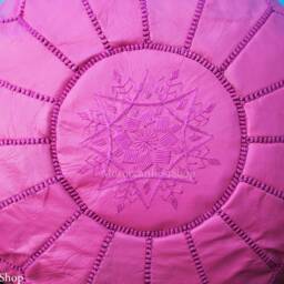 Handmade Pink Leather Moroccan Pouf Unstuffed Ottoman Footstool - thumbnail 4