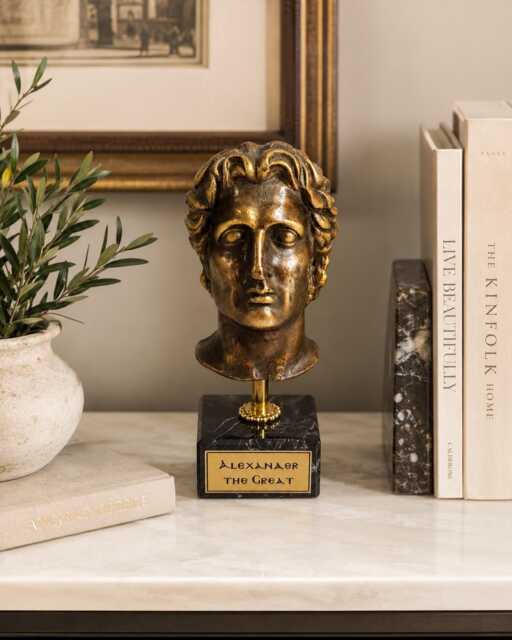 Alexander The Great Bronze Bust, Ancient Greek Sculpture, Classical Warrior Statue On Marble Base, Historical Office Decor - image 1