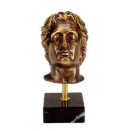 Alexander The Great Bronze Bust, Ancient Greek Sculpture, Classical Warrior Statue On Marble Base, Historical Office Decor - thumbnail 2