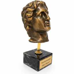 Alexander The Great Bronze Bust, Ancient Greek Sculpture, Classical Warrior Statue On Marble Base, Historical Office Decor - thumbnail 4