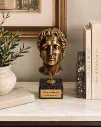 Alexander The Great Bronze Bust, Ancient Greek Sculpture, Classical Warrior Statue On Marble Base, Historical Office Decor