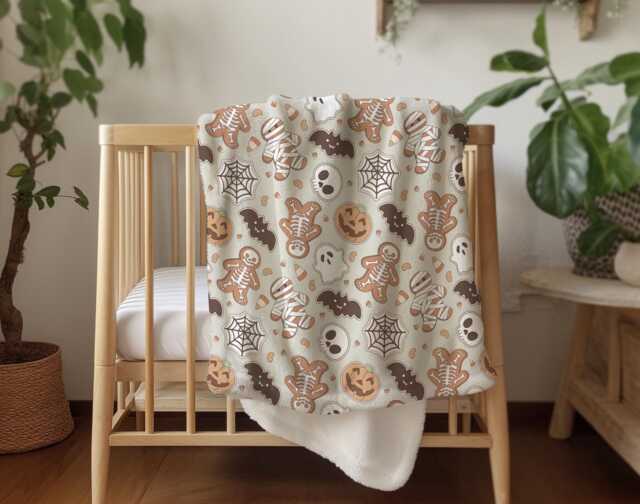 Halloween - Cookies, Sherpa Fleece Blanket, Decor, Kids Bedding, Blankets, Children's Room, Skeletons & Bats, Blanket - image 1