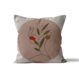 Ancient Greece Illustrated Ceramic Tile Cushion Cover, Woman Carrying Amphora Design, Olive Branches Decor, Historical Art Pillowcase - thumbnail 4