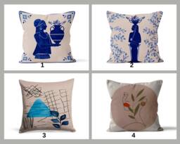 Ancient Greece Illustrated Ceramic Tile Cushion Cover, Woman Carrying Amphora Design, Olive Branches Decor, Historical Art Pillowcase