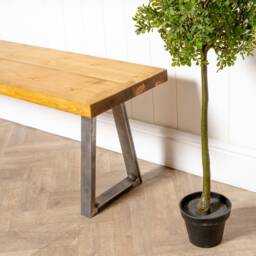 Reclaimed Timber Bench With Steel Trapezium Legs - Industrial Style - thumbnail 3