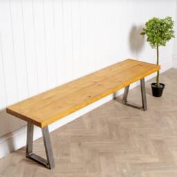Reclaimed Timber Bench With Steel Trapezium Legs - Industrial Style - thumbnail 2