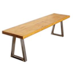 Reclaimed Timber Bench With Steel Trapezium Legs - Industrial Style