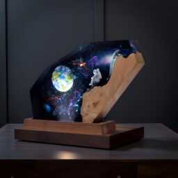 Astronaut Galaxy Resin Lamp - Cosmic Led Night Light With Spaceship Scene - thumbnail 2