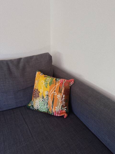 Embroidered Pillow Cover With Yellow Orange White Flower- Boho Style Handmade Home Decor- Plants Botanic Pillow - image 1