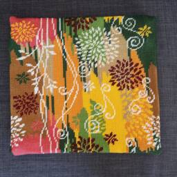Embroidered Pillow Cover With Yellow Orange White Flower- Boho Style Handmade Home Decor- Plants Botanic Pillow - thumbnail 3