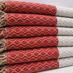 "Turkish Peshtemal, Red & White Towel, Hammam Towel, Bohemian Towel, Cotton Towel, Peshtemal, 40""x67" - thumbnail 3