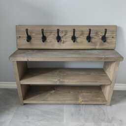 Handmade Wooden Shoe Bench Two Shelves & Coat Rack - Many Colours & Sizes - thumbnail 2