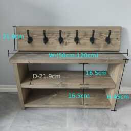 Handmade Wooden Shoe Bench Two Shelves & Coat Rack - Many Colours & Sizes - thumbnail 4