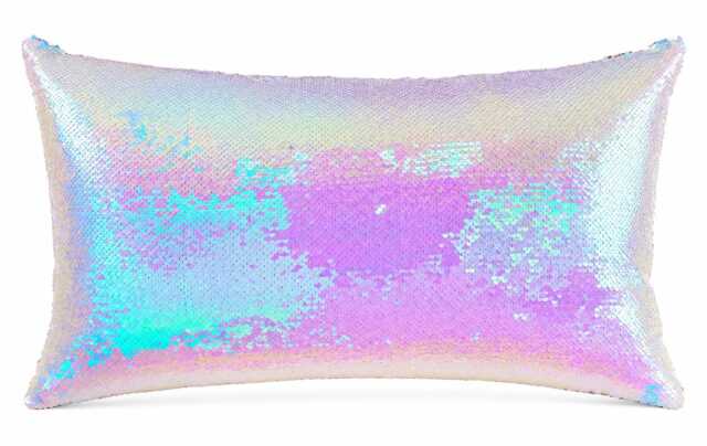 White Sequin Pillow Cover, Silver Reversible Pillow, Iridescent White Fish Scale Pink & Pillow For Baby Nursery - image 1