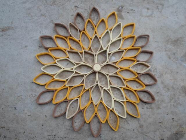 Handmade Dahlia Paper Wall Art Yellow Beige Geometric Flower Decor - image 1