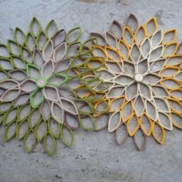 Handmade Dahlia Paper Wall Art Yellow Beige Geometric Flower Decor - thumbnail 4