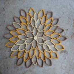 Handmade Dahlia Paper Wall Art Yellow Beige Geometric Flower Decor - thumbnail 3