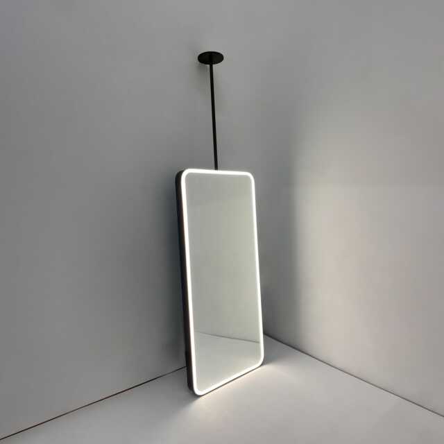 Ceiling Suspended Quadris Illuminated Rectangular Mirror With Minimalist Bronze Patina Frame - image 1