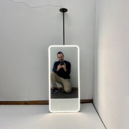 Ceiling Suspended Quadris Illuminated Rectangular Mirror With Minimalist Bronze Patina Frame - thumbnail 3