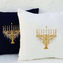 Jewish, Festival Of Lights, Hanukkah Gift, Hanukkah Candles, Jewish Gift, Embroidered Menorah Pillow Cover, Israel, Gold Menorah - thumbnail 2
